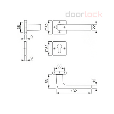 Ручка дверная HOPPE (Германия) 1643/52KV/52KVS (Dallas) PZ, F9714M черная