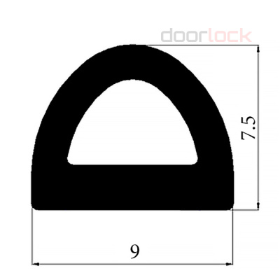 "Уплотнитель дверной  DOORLOCK EPDM D-образный  7,5х9мм, черный, самоклеящийся,  рулон 100м"