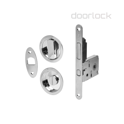 Замок дверной для раздвижной двери с круглой поворотной кнопкой Bonaiti G500T mod.H21, сатинированный хром